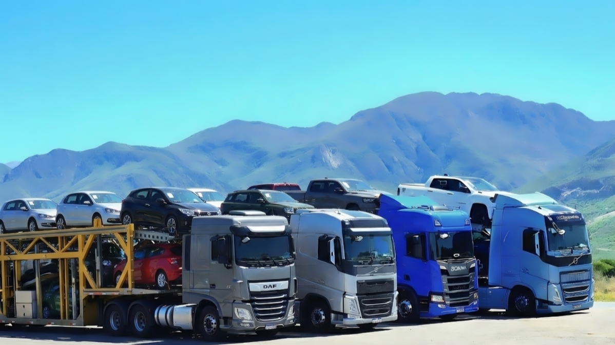 Cegonha TR Junior transportando veículos novos